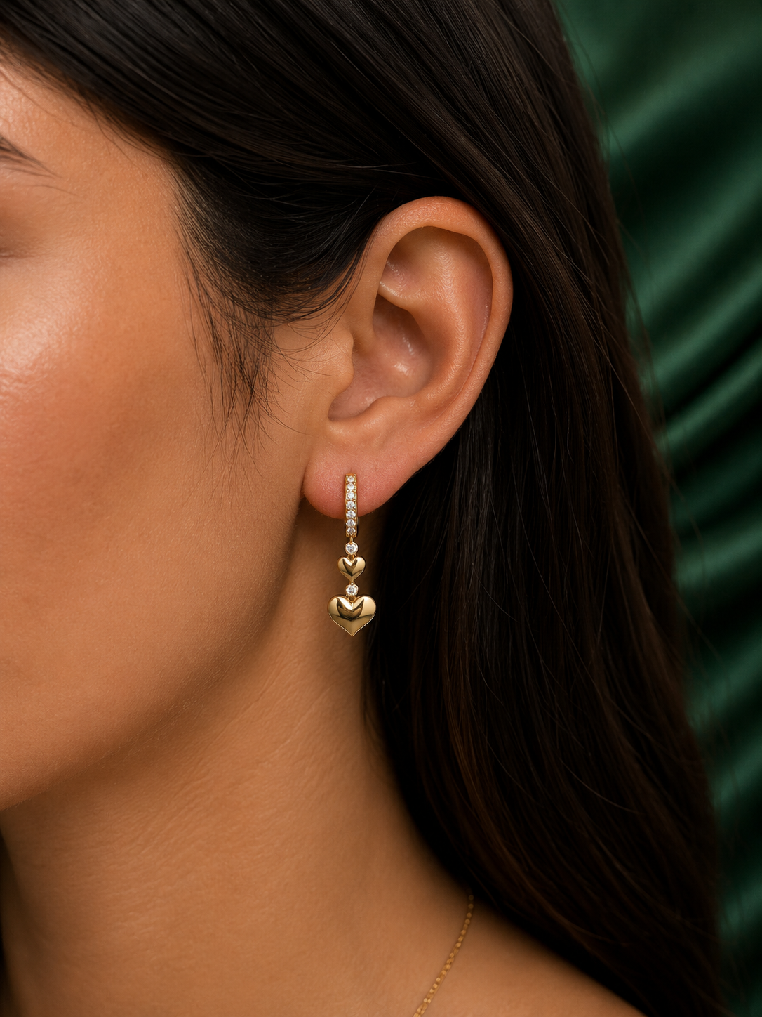 Golden Heart Hoop Drop Earrings - 2